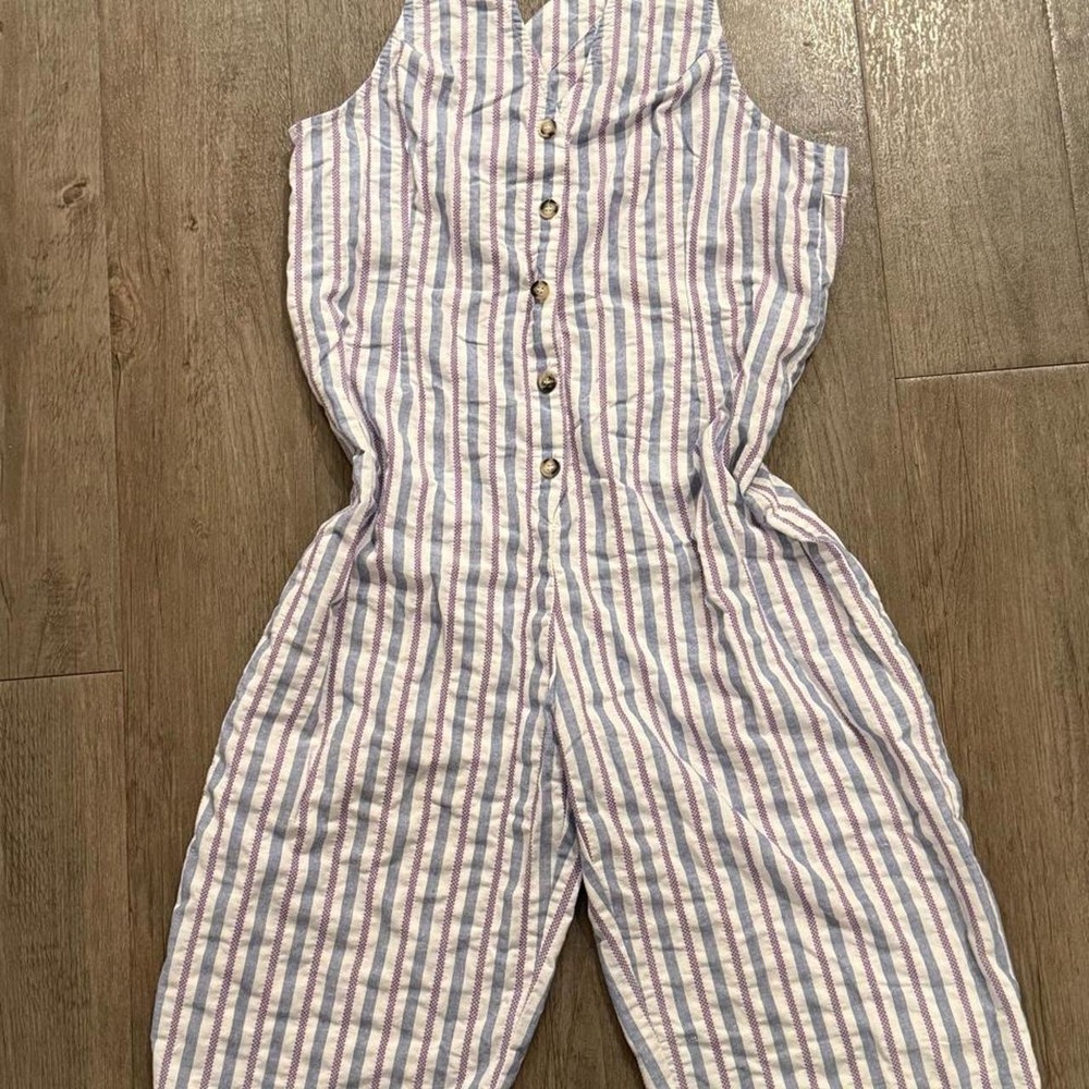 Vintage 2000s Y2K boho striped cotton linen Cozy Casual jumper romper Size L